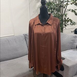 torrid Rust Brown Satin Button-Up Blouse